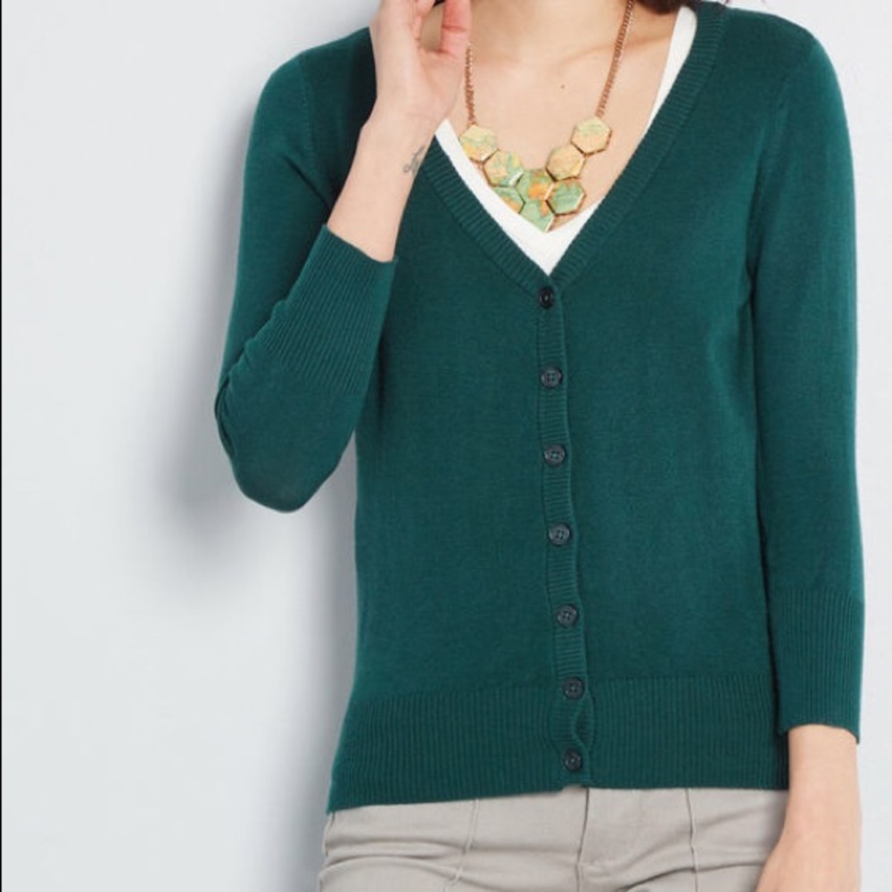 ModCloth charter school cardigan in peacock